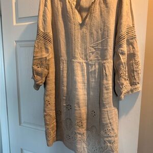 Beige Embroidered Tunic Dress